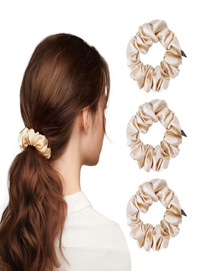 ثكس سيلك ربطات شعر سميكة من حرير التوت الطبيعي 100% من THXSILK، عبوة من 3 قطع، 25 مومي، ربطات شعر سميكة وكثيفة لا تسبب تلف الشعر، مناسبة لجميع أنواع الشعر، بيج - Image 1